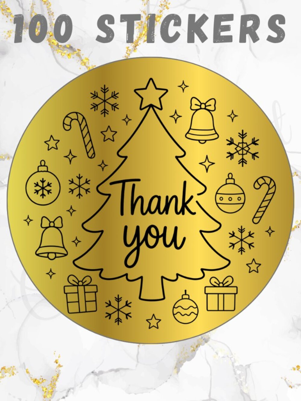 100 Thermal Thank you Stickers 2"  | Christmas Stickers